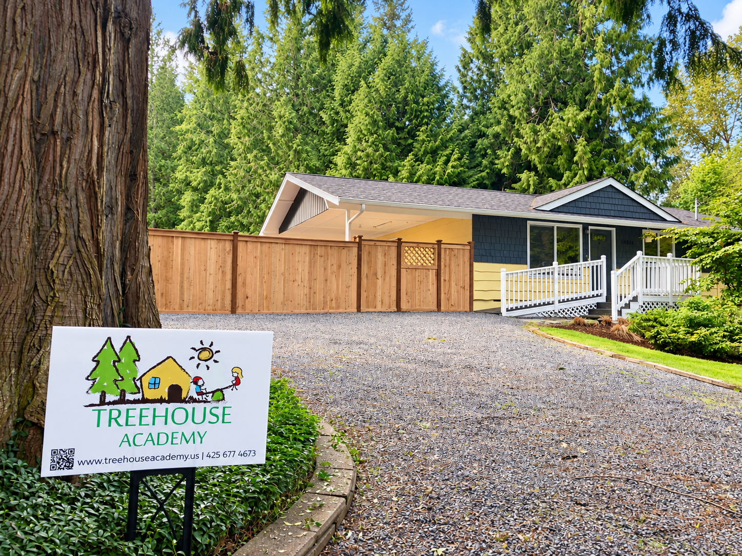 Treehouse Academy schoolhouse and outdoor grounds